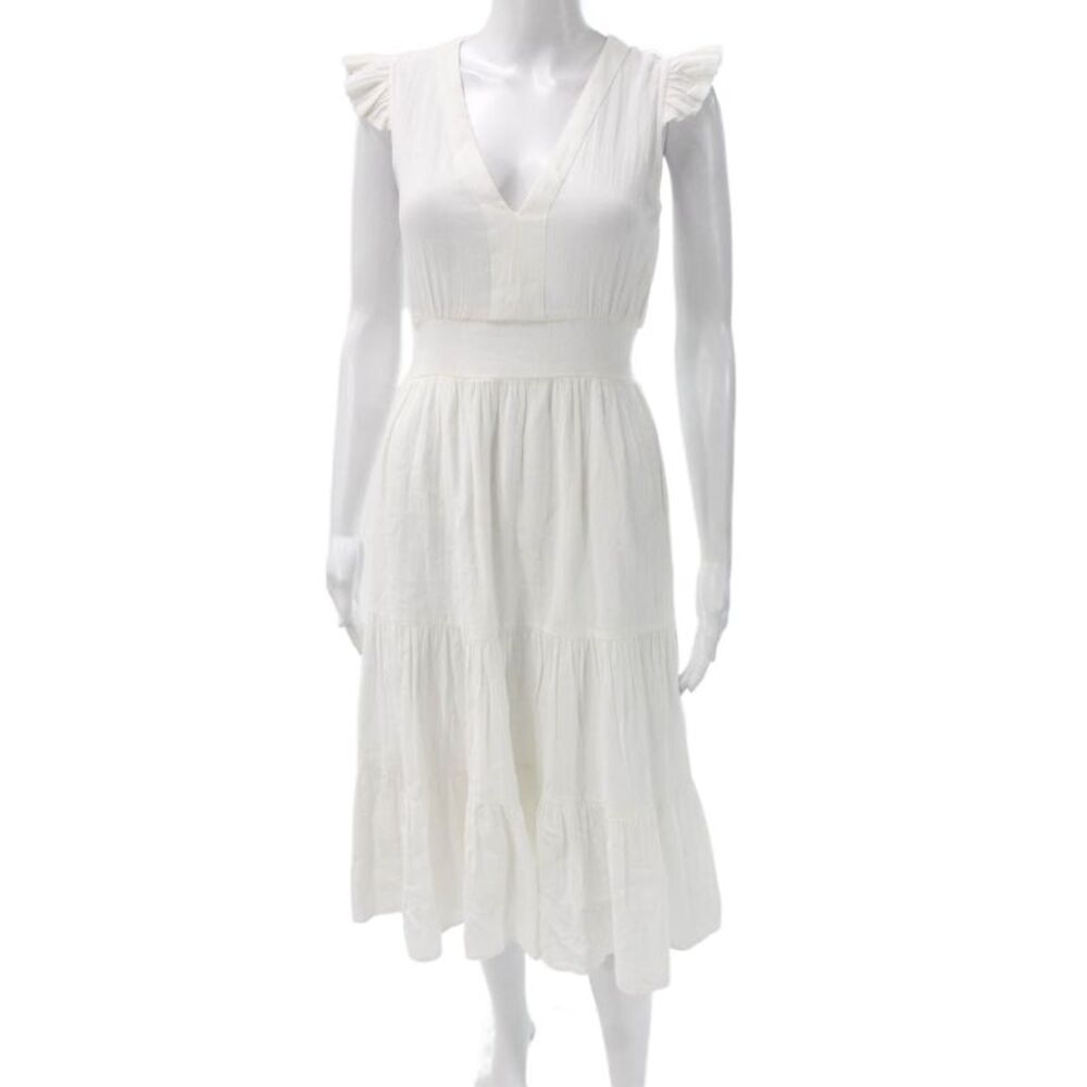 Leallo Women Fit & Flare White Cotton Mid Calf Dress Size XS